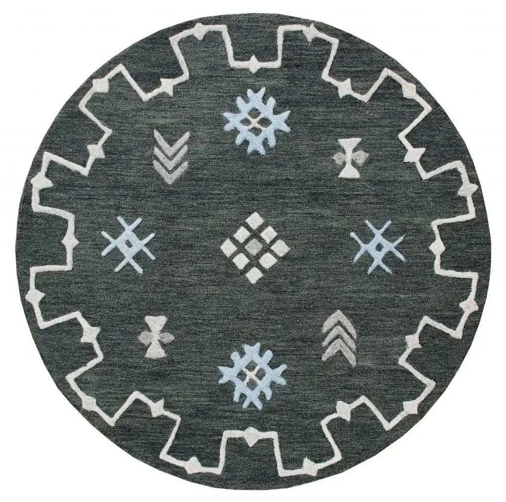 5' Charcoal Round Wool Hand Hooked Handmade Area Rug - Homeroots - Flyclothing LLC