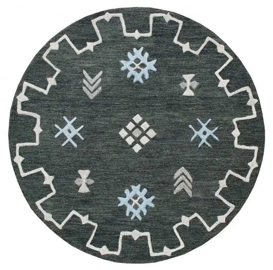 5' Charcoal Round Wool Hand Hooked Handmade Area Rug - Homeroots - Flyclothing LLC