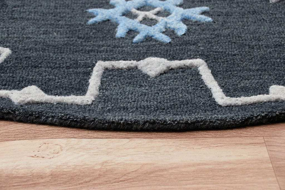 5' Charcoal Round Wool Hand Hooked Handmade Area Rug - Homeroots - Flyclothing LLC