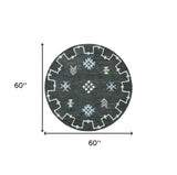 5' Charcoal Round Wool Hand Hooked Handmade Area Rug - Homeroots - Flyclothing LLC