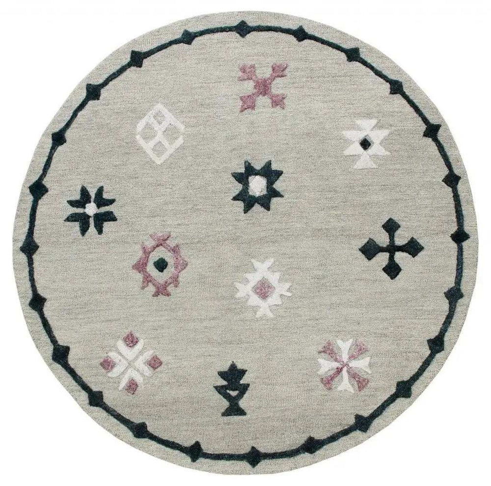 7' Gray Round Wool Hand Hooked Handmade Area Rug - Homeroots - Flyclothing LLC