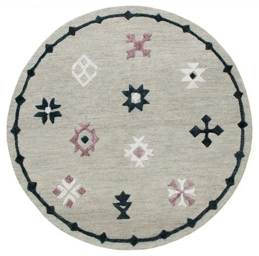7' Gray Round Wool Hand Hooked Handmade Area Rug - Homeroots - Flyclothing LLC