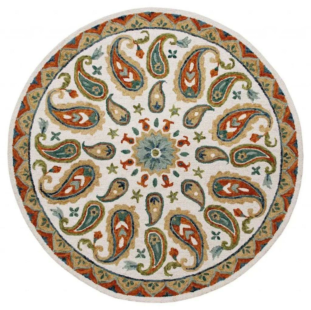 7' Round Orange and White Paisley Area Rug - Homeroots - Flyclothing LLC