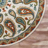7' Round Orange and White Paisley Area Rug - Homeroots - Flyclothing LLC