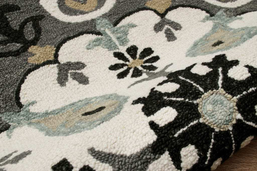 7' Gray Round Wool Hand Hooked Handmade Area Rug - Homeroots - Flyclothing LLC