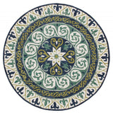 5' Round Blue and Green Ornate Medallion Area Rug - Homeroots - Flyclothing LLC