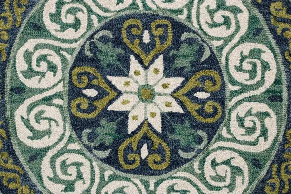 7' Round Blue and Green Ornate Medallion Area Rug - Homeroots - Flyclothing LLC