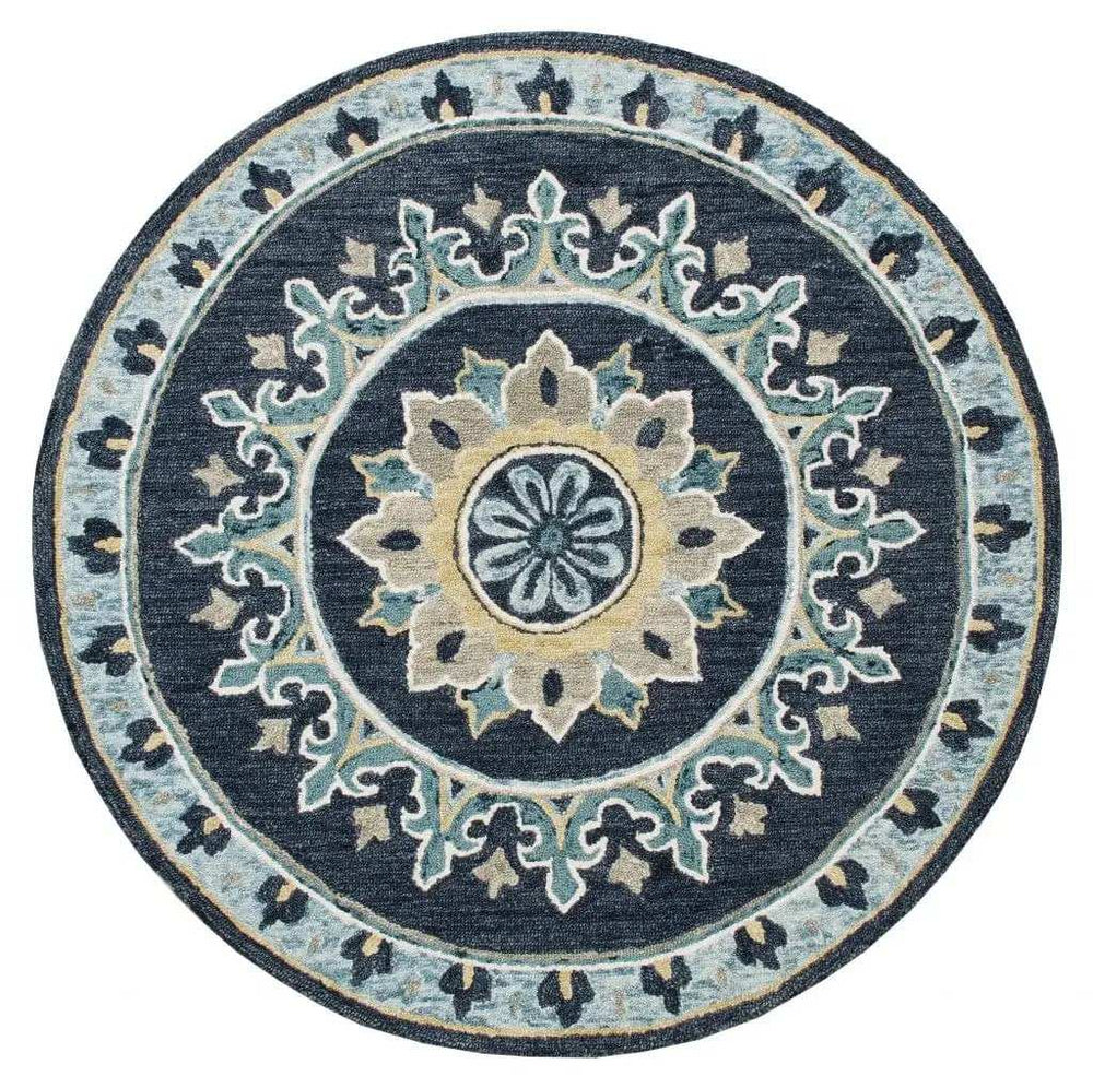 5' Round Blue Floral Medallion Area Rug - Homeroots - Flyclothing LLC