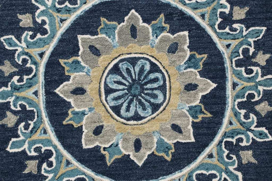 5' Round Blue Floral Medallion Area Rug - Homeroots - Flyclothing LLC