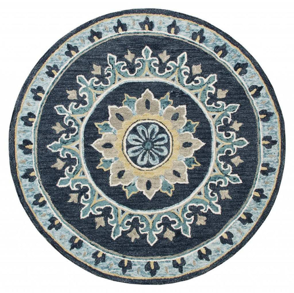 7' Round Blue Floral Medallion Area Rug - Homeroots - Flyclothing LLC