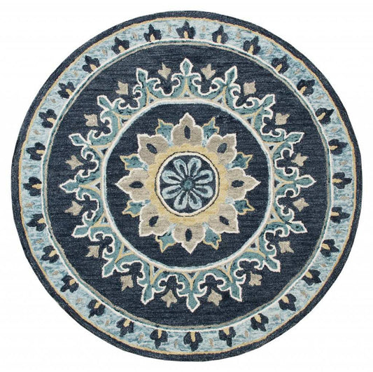7' Round Blue Floral Medallion Area Rug - Homeroots - Flyclothing LLC