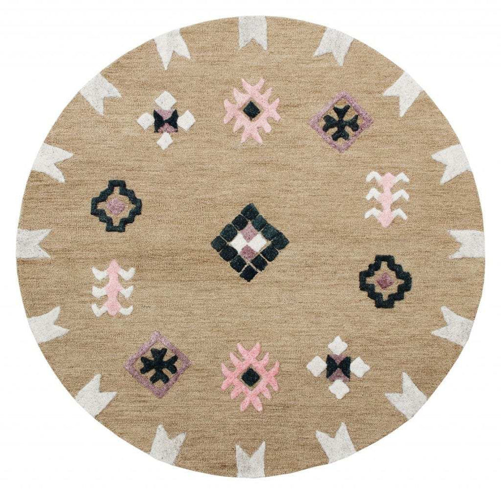 5' Taupe Round Wool Hand Hooked Handmade Area Rug - Homeroots - Flyclothing LLC