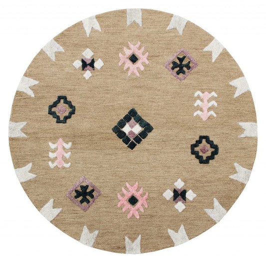 5' Taupe Round Wool Hand Hooked Handmade Area Rug - Homeroots - Flyclothing LLC