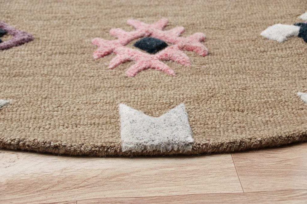 5' Taupe Round Wool Hand Hooked Handmade Area Rug - Homeroots - Flyclothing LLC