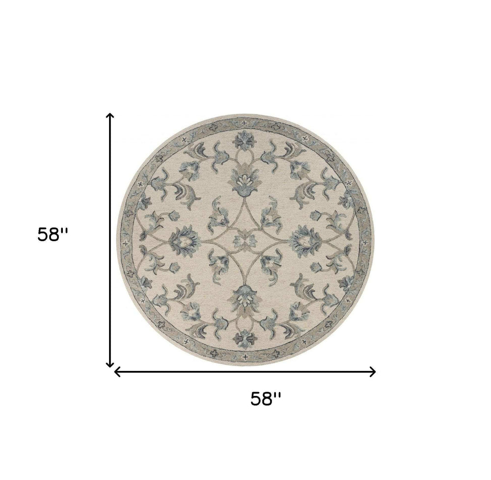 5' Light Blue Round Wool Hand Tufted Area Rug - Homeroots - Flyclothing LLC