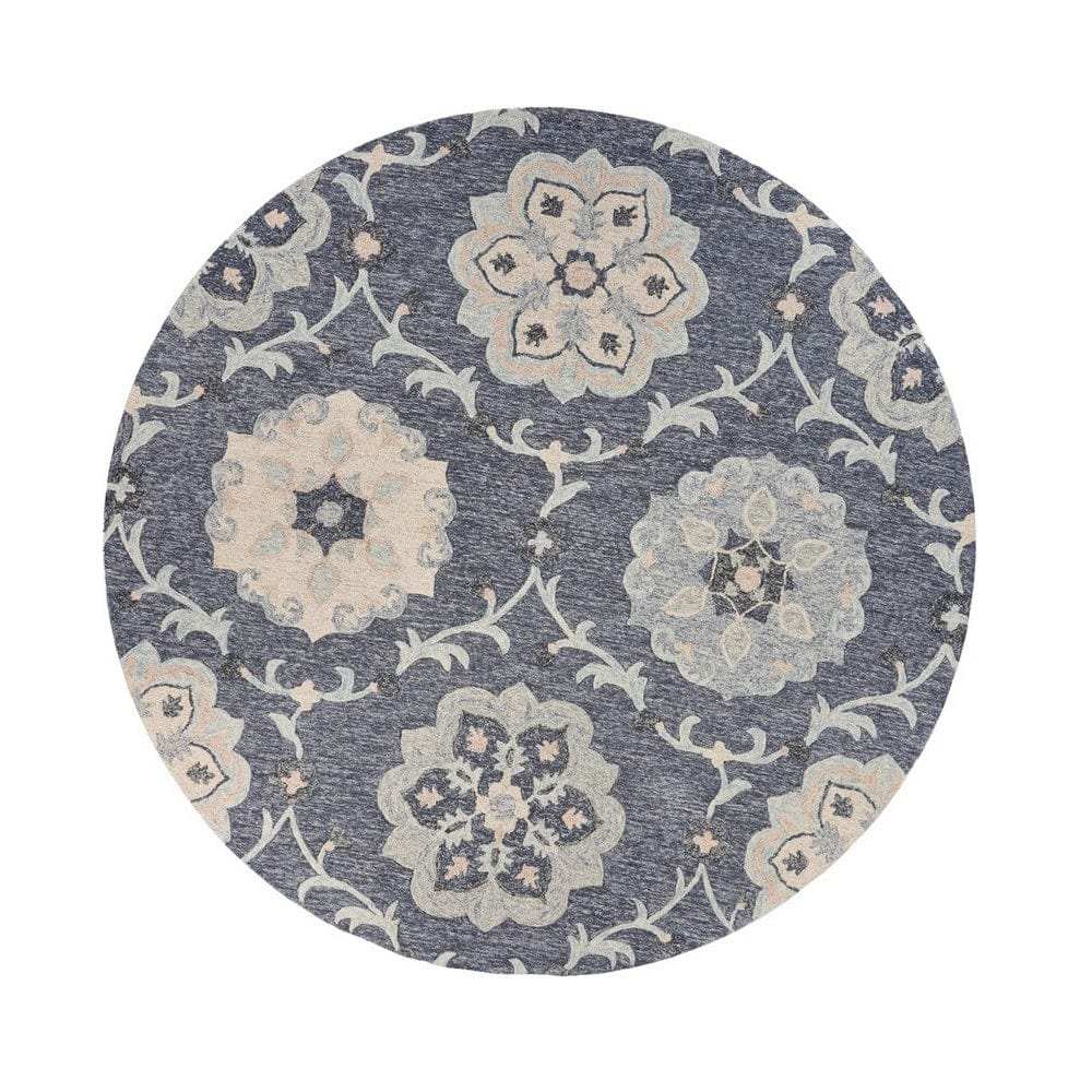 5' Blue And Gray Round Wool Hand Tufted Area Rug - Homeroots - Flyclothing LLC