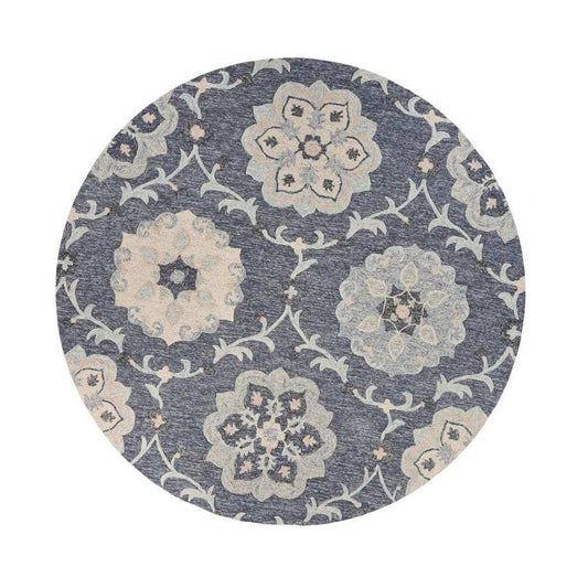 5' Blue And Gray Round Wool Hand Tufted Area Rug - Homeroots - Flyclothing LLC
