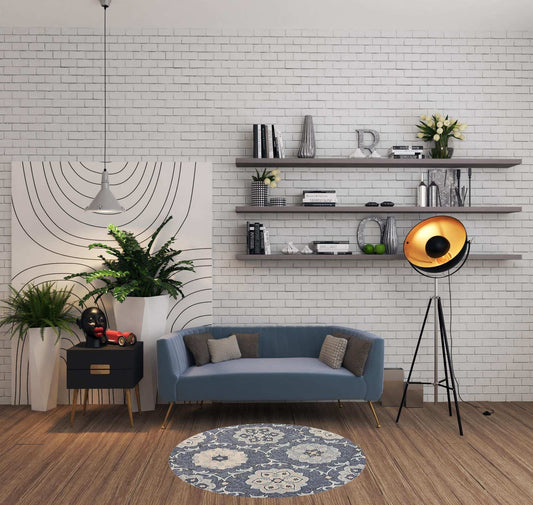 5' Blue And Gray Round Wool Hand Tufted Area Rug - Homeroots - Flyclothing LLC