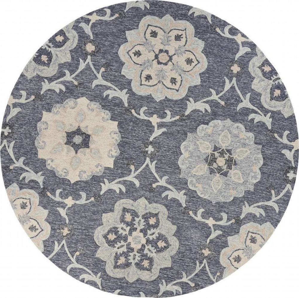 7' Blue And Gray Round Wool Hand Tufted Area Rug - Homeroots - Flyclothing LLC