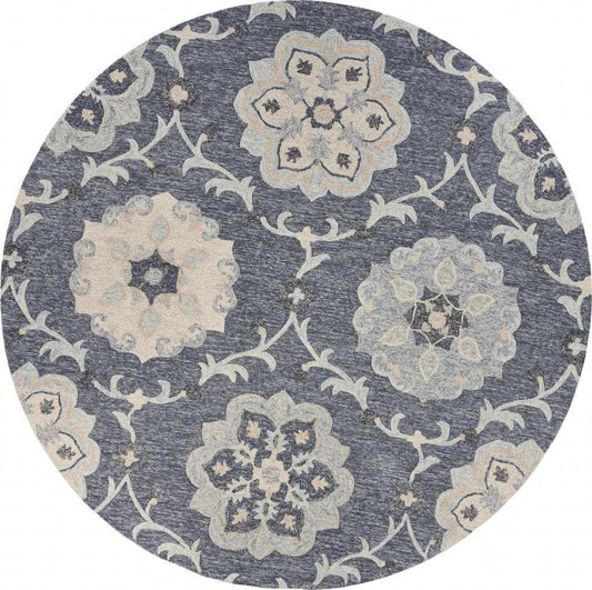 7' Blue And Gray Round Wool Hand Tufted Area Rug - Homeroots - Flyclothing LLC