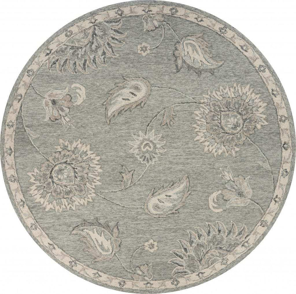 5' Gray Round Wool Hand Tufted Area Rug - Homeroots - Flyclothing LLC