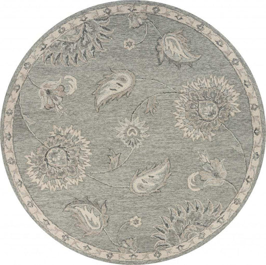 5' Gray Round Wool Hand Tufted Area Rug - Homeroots - Flyclothing LLC