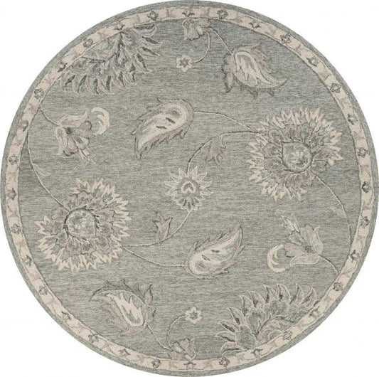 7' Gray Round Wool Hand Tufted Area Rug - Homeroots - Flyclothing LLC