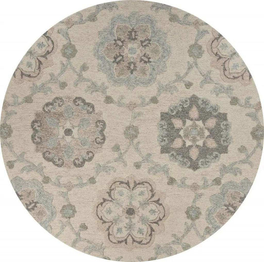 7' Blue And Ivory Round Wool Hand Tufted Area Rug - Homeroots - Flyclothing LLC