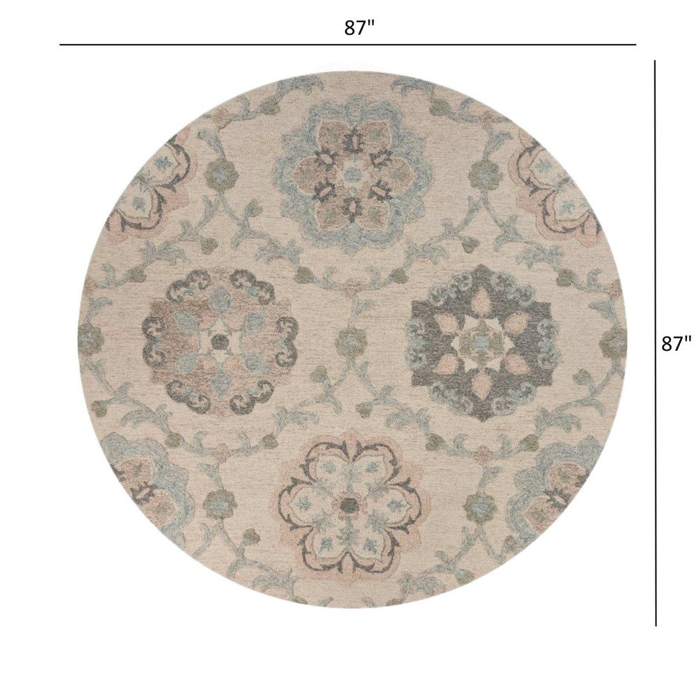 7' Blue And Ivory Round Wool Hand Tufted Area Rug - Homeroots - Flyclothing LLC