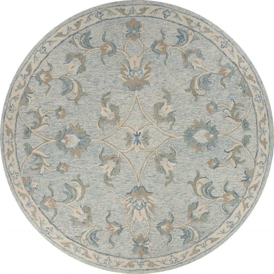 5' Blue And Ivory Round Wool Hand Tufted Area Rug - Homeroots - Flyclothing LLC