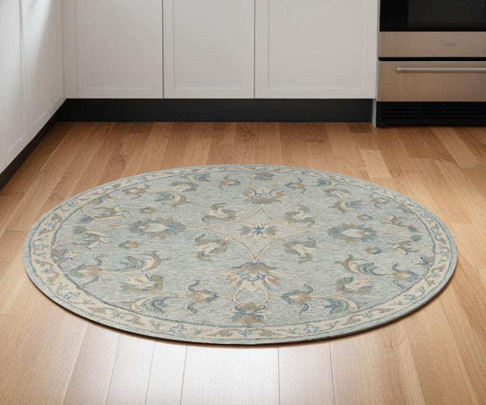 5' Blue And Ivory Round Wool Hand Tufted Area Rug - Homeroots - Flyclothing LLC