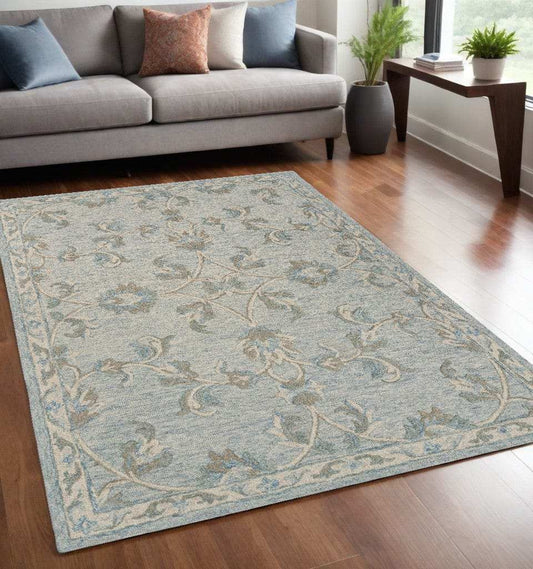 5' X 7' Blue And Ivory Wool Hand Tufted Area Rug - Homeroots - Flyclothing LLC
