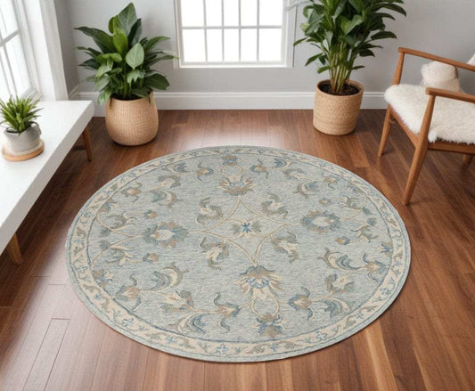 7' Blue And Ivory Round Wool Hand Tufted Area Rug - Homeroots - Flyclothing LLC