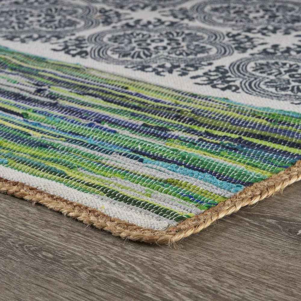 5' X 7' Blue and Green Chindi Area Rug - Homeroots - Flyclothing LLC