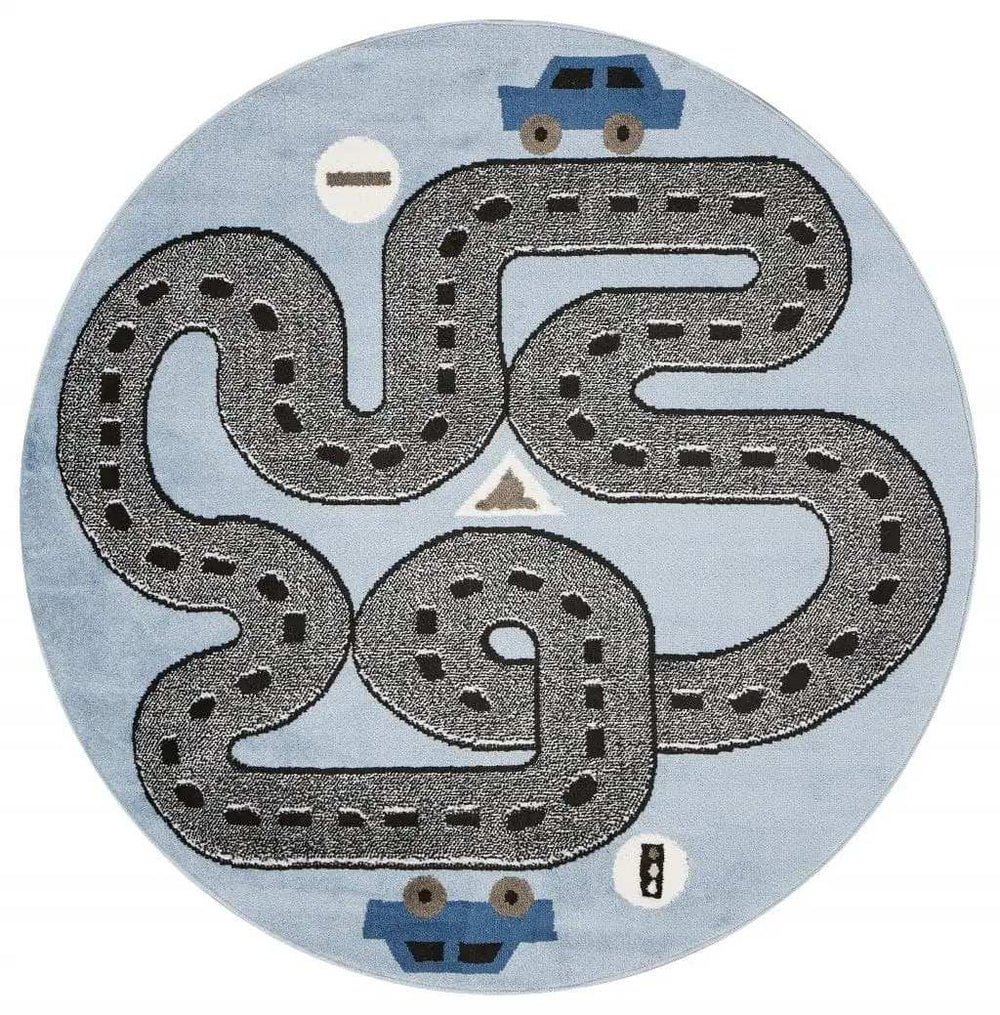 5' Round Blue Imaginative Racetrack Area Rug - Homeroots - Flyclothing LLC