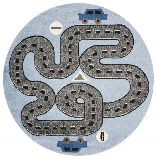 5' Round Blue Imaginative Racetrack Area Rug - Homeroots - Flyclothing LLC
