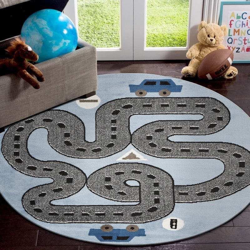 5' Round Blue Imaginative Racetrack Area Rug - Homeroots - Flyclothing LLC