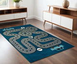 4' X 6' Navy Imaginative Racetrack Area Rug - Homeroots - Flyclothing LLC