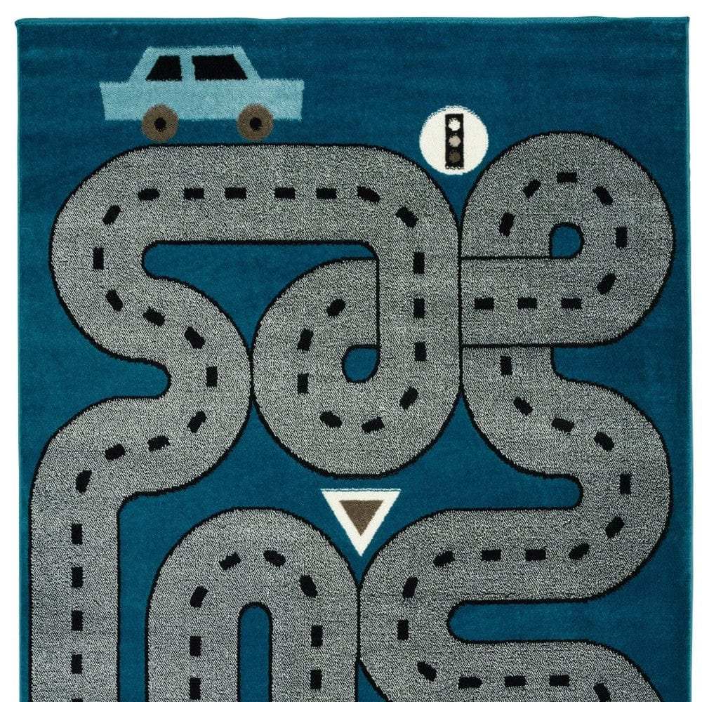 4' X 6' Navy Imaginative Racetrack Area Rug - Homeroots - Flyclothing LLC