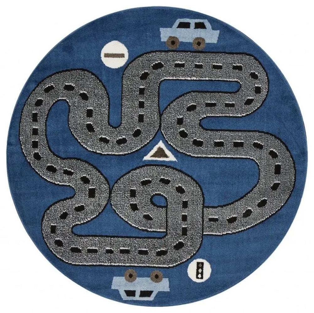 5' Round Navy Imaginative Racetrack Area Rug - Homeroots - Flyclothing LLC
