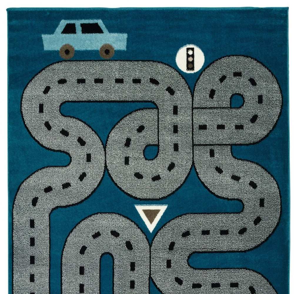 5' X 7' Navy Imaginative Racetrack Area Rug - Homeroots - Flyclothing LLC