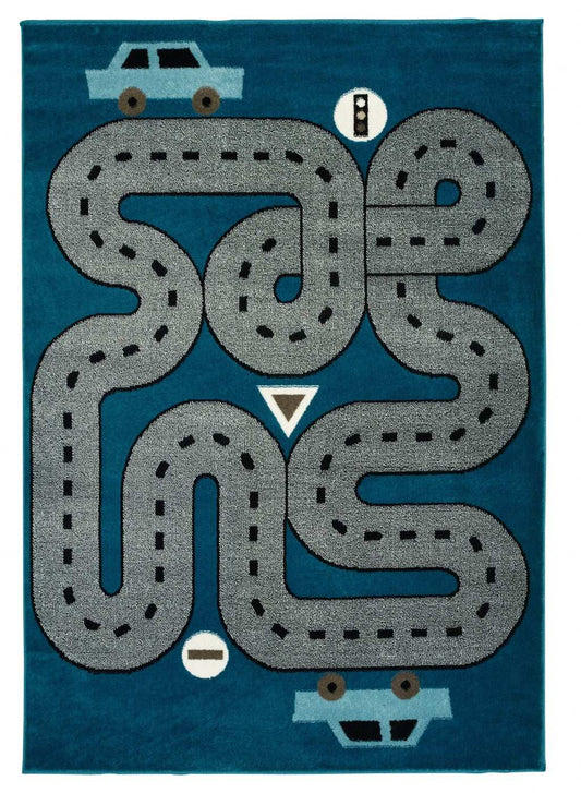 5' X 7' Navy Imaginative Racetrack Area Rug - Homeroots - Flyclothing LLC
