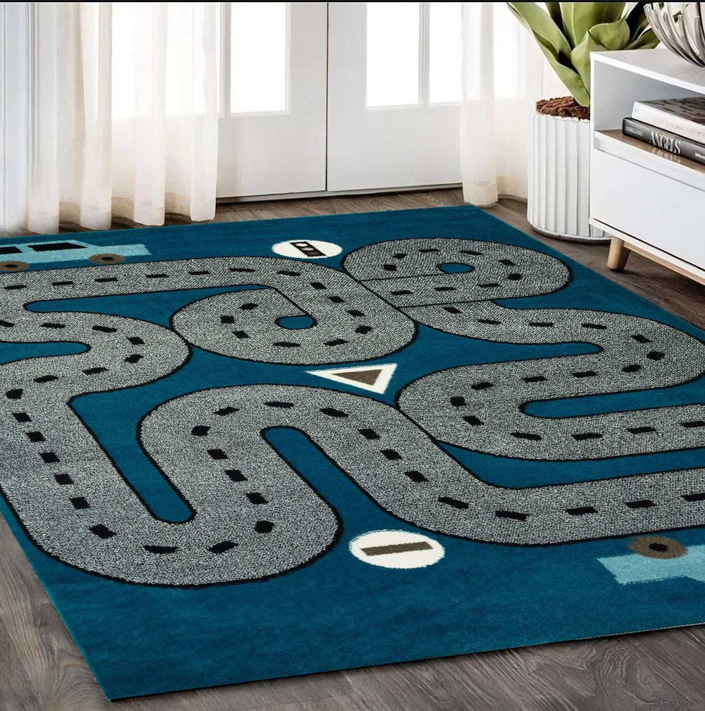 5' X 7' Navy Imaginative Racetrack Area Rug - Homeroots - Flyclothing LLC