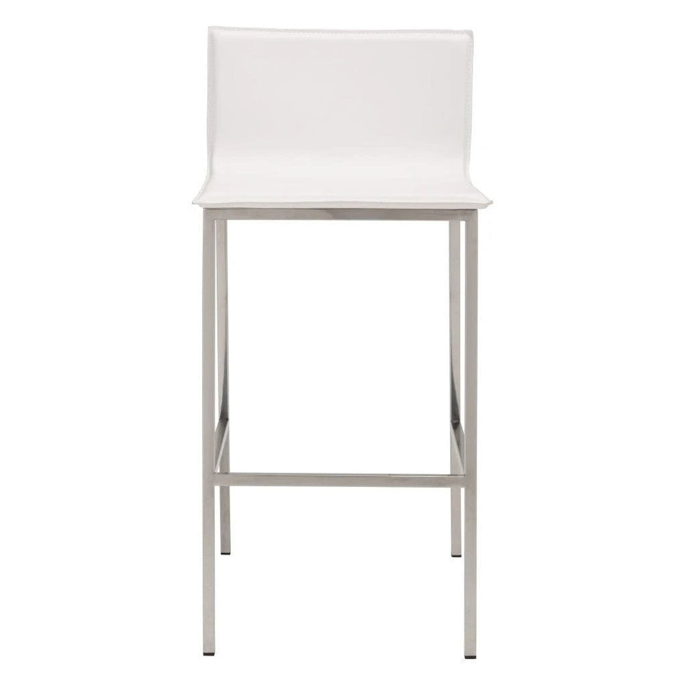 Set of Two 30" White And Silver Steel Low Back Bar Height Bar Chairs - Homeroots - Flyclothing LLC