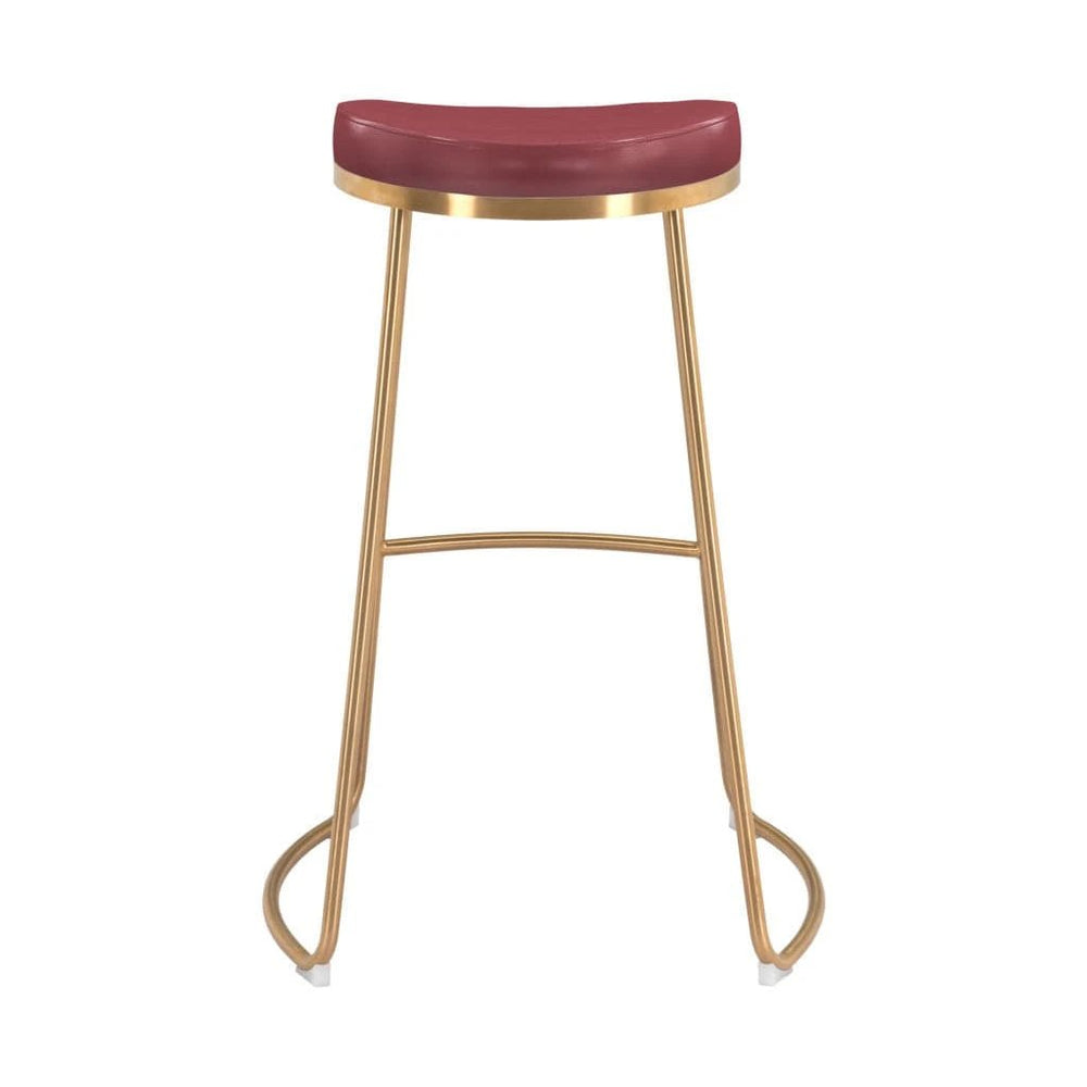Set of Two 31" Burgundy And Gold Steel Backless Bar Height Bar Chairs - Homeroots - Flyclothing LLC