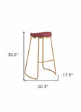 Set of Two 31" Burgundy And Gold Steel Backless Bar Height Bar Chairs - Homeroots - Flyclothing LLC