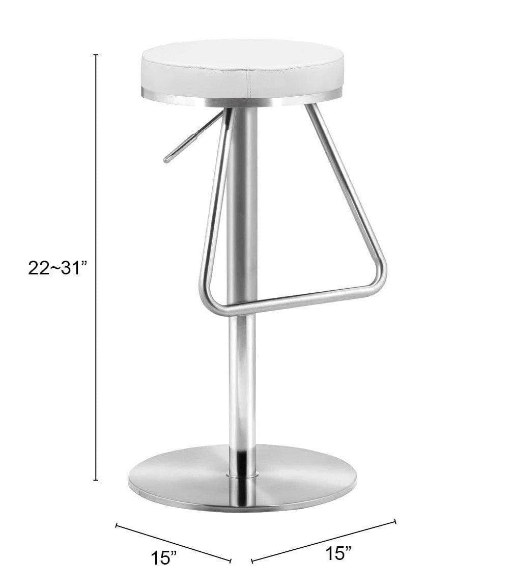 31" White And Silver Steel Swivel Backless Bar Height Bar Chair - Homeroots