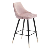 30" Pink And Black Velvet And Steel Bar Height Bar Chair - Homeroots