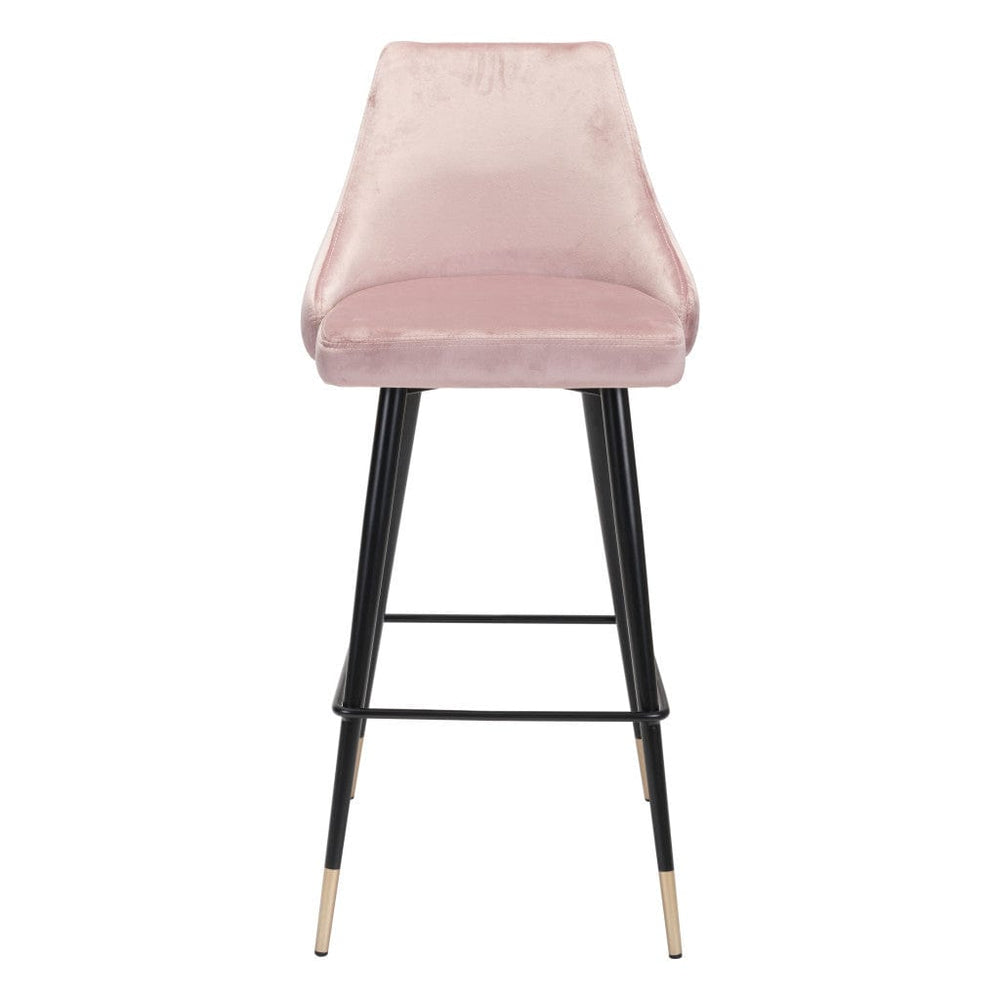 30" Pink And Black Velvet And Steel Bar Height Bar Chair - Homeroots