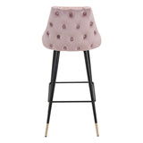 30" Pink And Black Velvet And Steel Bar Height Bar Chair - Homeroots
